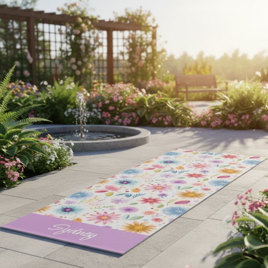 Purple Blue Pink Boho Wildflower Personalized  Yogamat