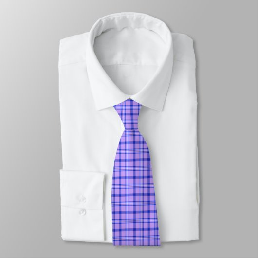 Purple Blue Plaid Classic Pattern Bright Neck Tie Stropdas (Gebonden)