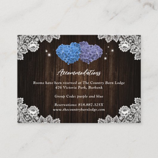 Purple Blue Wedding Hotel Accommodation Card Informatiekaartje (Voorkant)