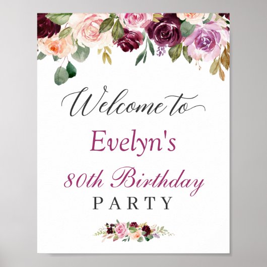 Purple Blush Floral Anniversaire Affiche de bienve (Devant)