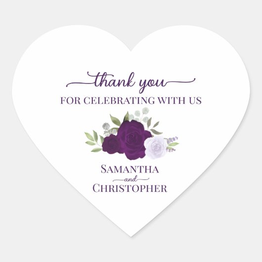 Purple Boho Chic Roses Elegant Wedding Thank You Hart Sticker (Voorkant)