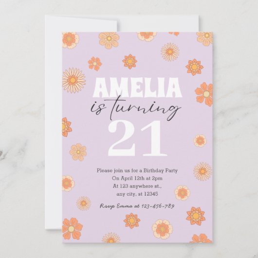 Purple Boho Daisy Anniversaire Invitation N'import (Devant)