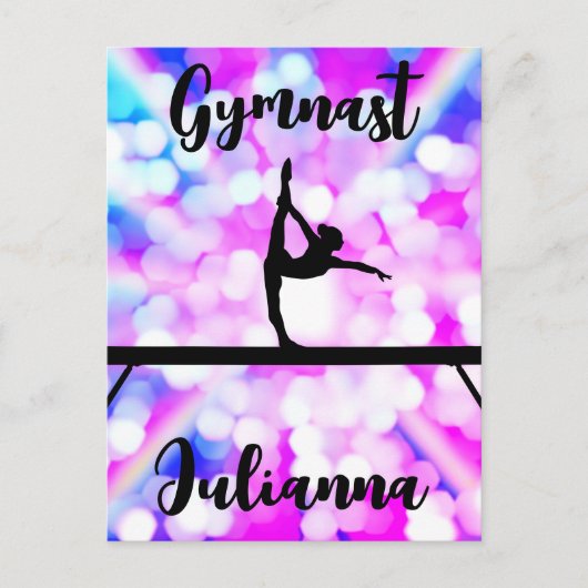 Purple Bokeh Blast Gymnastics Beam Personalized    Briefkaart (Voorkant)