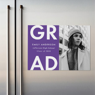 Purple   Bold Grad Photo Graduation Announcement Magnetische Uitnodiging