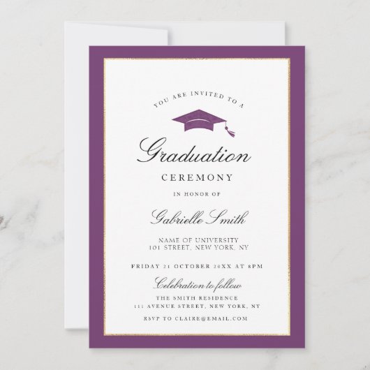 purple border graduation ceremony invitation (Devant)