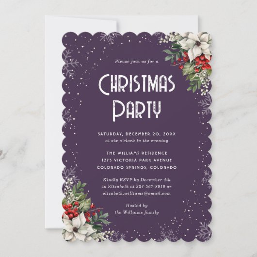 Purple Botanical Snowflake Christmas Party Kaart (Voorkant)