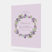 Purple Botanical Wreath Wedding Welcome Sign (Angle)