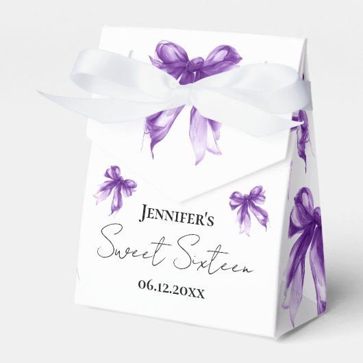 Purple Bow Coquette Script Sweet 16 Thank You  Bedankdoosjes (Voorkant Zijde)