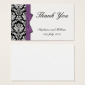 Purple Bow Damask Merci Cartes (Devant & derrière)