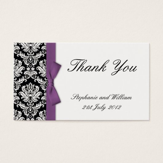 Purple Bow Damask Merci Cartes (Devant)