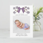 Purple Bow Faire-part de naissance photo bébé (Debout devant)
