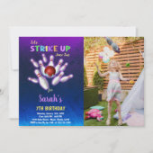 Purple Bowling Anniversaire Invitations avec photo (Devant)