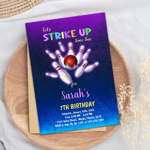 Purple Bowling Invitation d'anniversaire