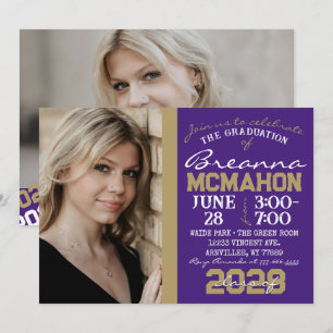 Purple & Bronze Gold Graduation 2 Photo Invitation