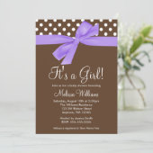 Purple Brown Bow Polka Dot Baby Shower Invitations (Debout devant)
