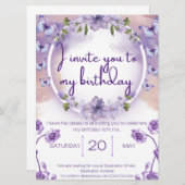 Purple butterflies birthday invitation (Devant / Derrière)