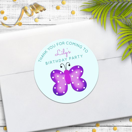 Purple Butterfly Party Favoriser Merci Stickers