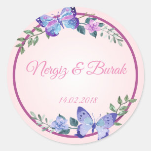 purple butterfly wedding sticker
