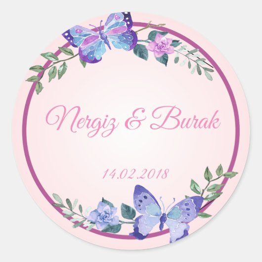 purple butterfly wedding sticker (Voorkant)