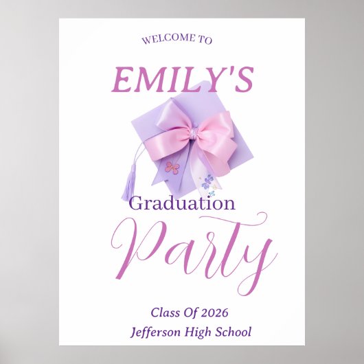 Purple Cap Graduation Party Sign Poster (Devant)
