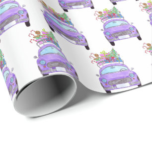 Purple Car met Christmas Gifts Watercolor Cadeaupapier
