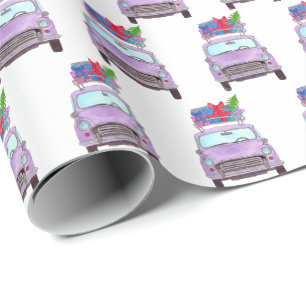 Purple Car met Christmas Gifts Watercolor Cadeaupapier