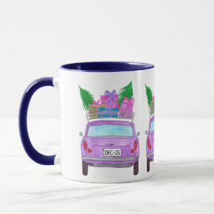 Purple Car met Christmas Gifts Watercolor Mok