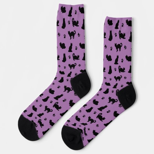 Purple Cats and Paw Prints Pattern Sokken (Links)