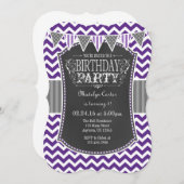 Purple Chalkboard Chevron Invitation d'anniversair (Devant / Derrière)