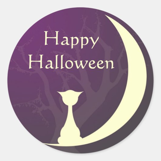 Purple chat lune éffrayant Halloween étiquette tag (Devant)