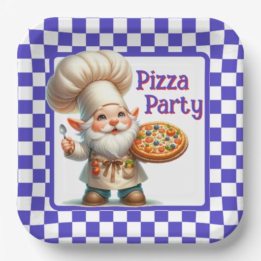 Purple Check Pizza Party Papieren Bordje (Voorkant)