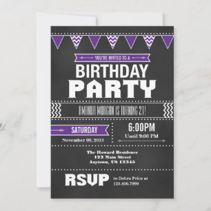 Purple Chevron Chalkboard Anniversaire Invitation
