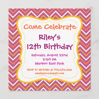 Purple Chevron Motif Invitations de fête d'anniver