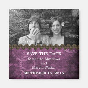 Purple Chic Steampunk Photo Save the Date Magnet
