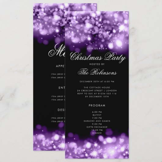 Purple Christmas Lights Invitation Programme et me (Devant / Derrière)