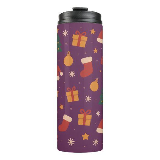 Purple Christmas Pattern Aesthetic – Cute Holiday Thermosbeker (Voorkant)