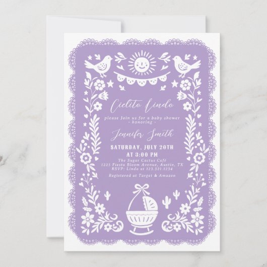 Purple Cielito Lindo Baby shower Invitation (Devant)