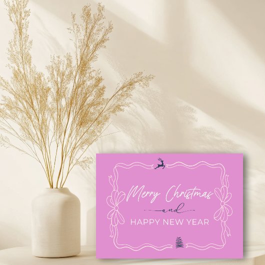Purple clair : Bow & Trees Doodles Carte de vacanc
