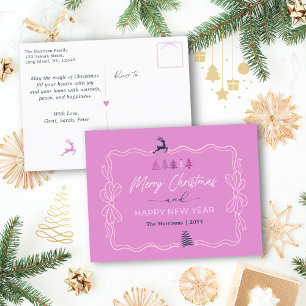 Purple clair : Bow & Trees Doodles Carte postale d