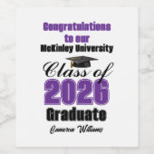 Purple Class of 2026 Graduation Party Custom Wijn Etiket (Enkel label)