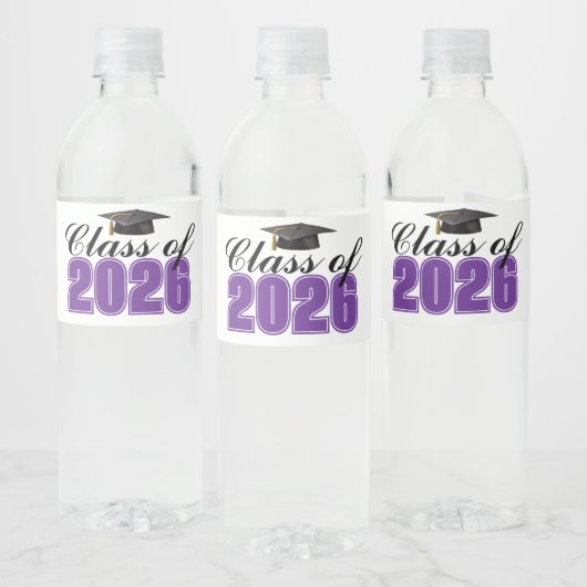 Purple Class of 2026 Graduation Party Waterfles Etiket (Flessen)