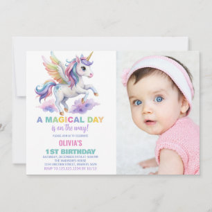 Purple Cloud Unicorn Anniversaire Invitations phot
