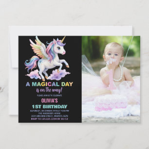 Purple Cloud Unicorn Anniversaire Invitations phot