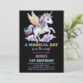 Purple Cloud Unicorn Invitations d'anniversaire (Debout devant)