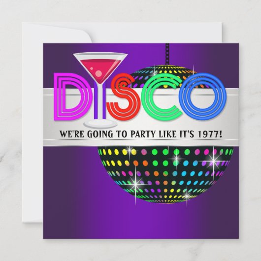 Purple Cocktail Disco Party Invitations (Devant)