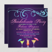 Purple Cocktail Time Bachelorette Party Invitation (Devant / Derrière)