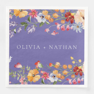 Purple Colorful Watercolor Wildflowers Wedding Servet