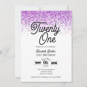 Purple Confetti 21ème anniversaire Invitation