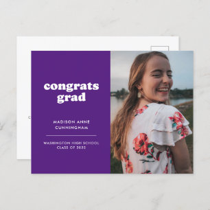 Purple Congrats Grad Photo Graduation Invitation