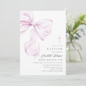 Purple Coquette Bow Baptism Invitation Kaart (Staand voorkant)